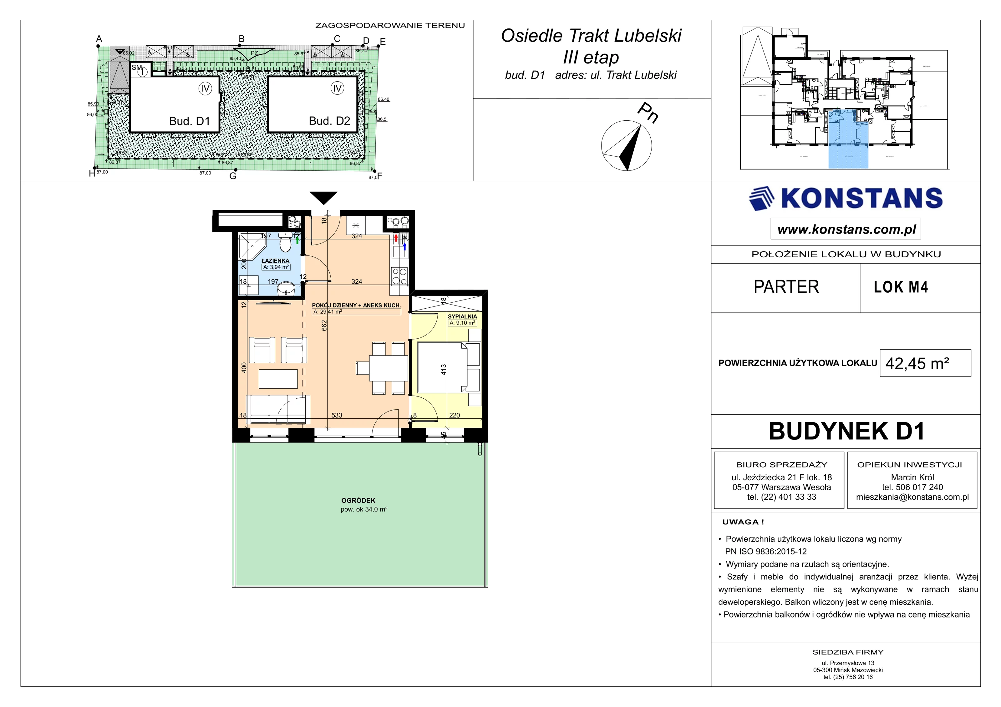 2 pokoje, mieszkanie 42,45 m², parter, oferta nr D1.4, Trakt Lubelski Etap III, Warszawa, Wawer, Zbytki, ul. Trakt Lubelski 181C/181D